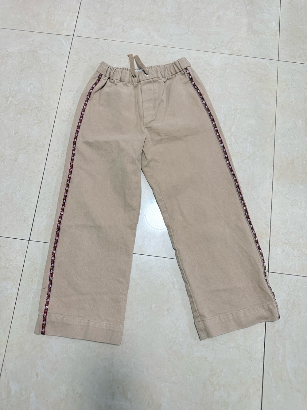 Zara Beige Drawstring Chinos with Decorative Side Tape
